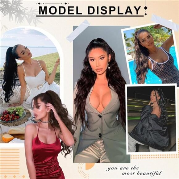 Drawstring Ponytail Extension Long Body Wavy Black Ponytail Extension for Women - Picture 4 of 7